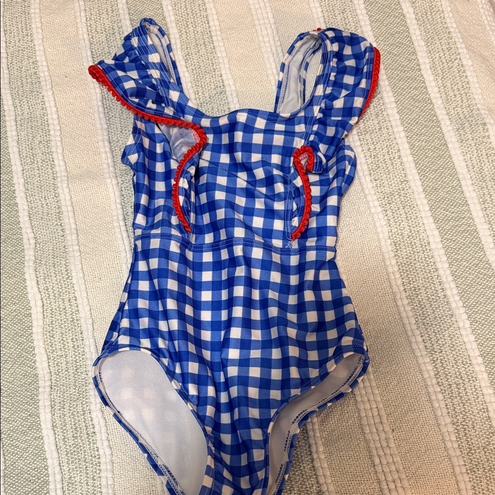 Cat & Jack Blue Checkered Swimsuit with Red Accents